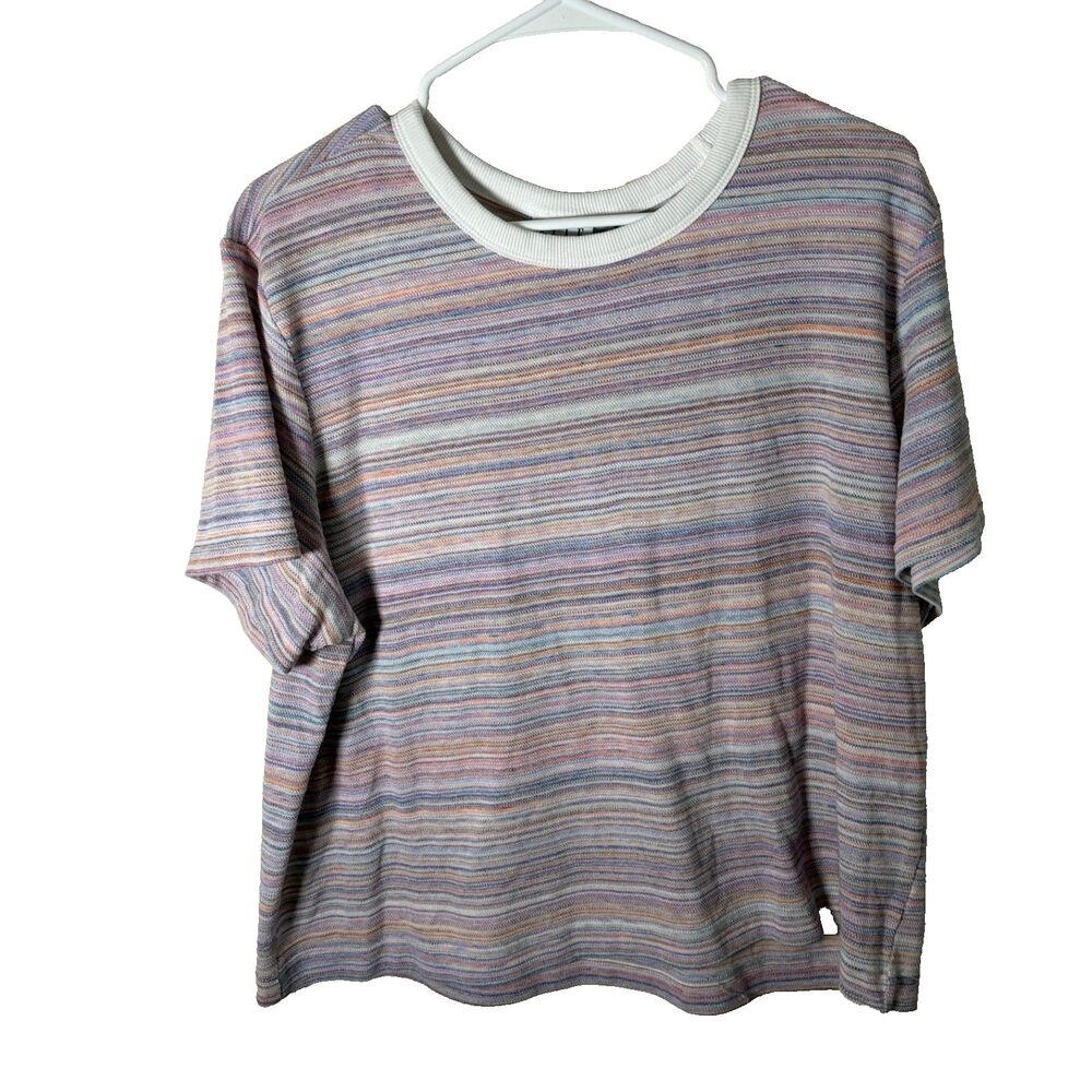 Elle T-Shirt Women's XL Crew Neck Short Sleeve Colorful Striped Casual Shirt